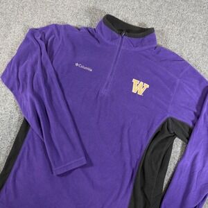 Columbia Washington Huskies Fleece Pullover Mens L‎ Purple 1/4 Zip Long Sleeve